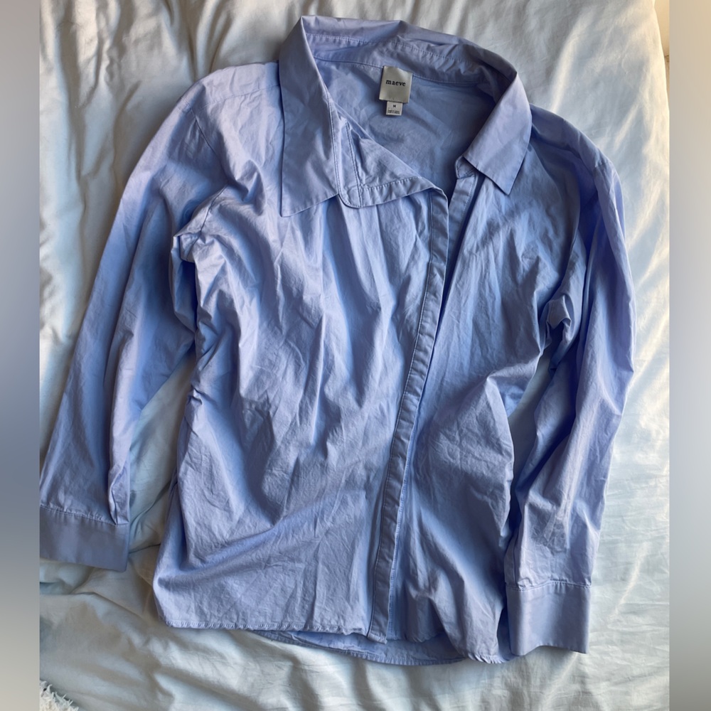 Anthropologie Maeve Sky Blue Asymmetrical button down Shirt